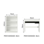 Escrivaninha Madesa Rubi + Estante Livreiro 6907 Branco