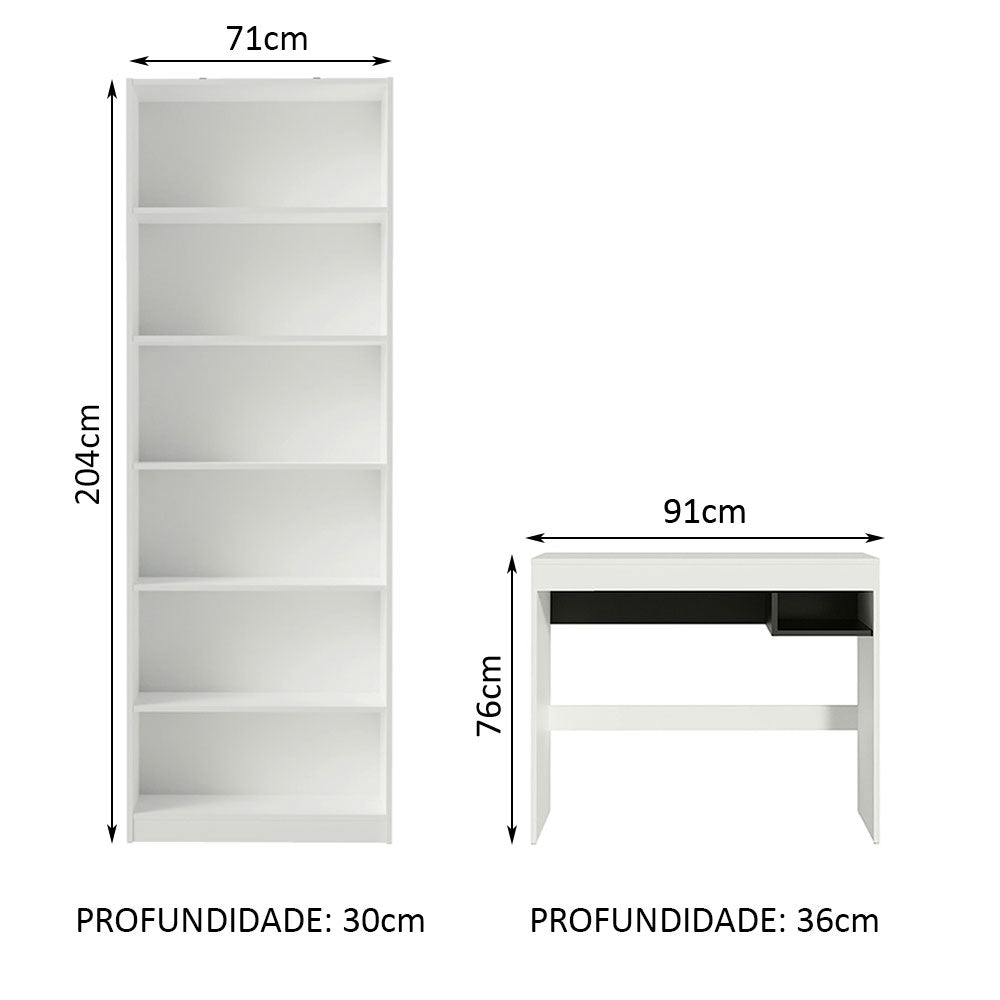 Escrivaninha Madesa Rubi + Estante Livreiro 6908 Branco