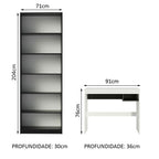 Escrivaninha Madesa Rubi + Estante Livreiro 6908 Branco/Preto