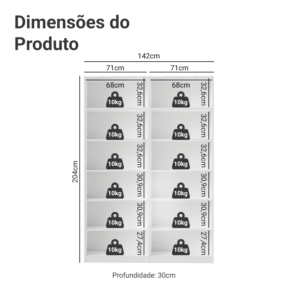 Kit Madesa com 2 Estantes Livreiro 6908 Branco
