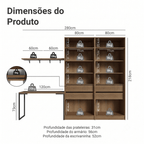 Conjunto Home Office 2 Armários Neo com Espelhos 1 Escrivaninha 2 Prateleiras Rustic/Crema Madesa