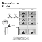 Conjunto Home Office 2 Armários com Espelhos Neo 1 Escrivaninha 2 Prateleiras Branco Madesa