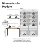 Conjunto Home Office 2 Armários Neo com Espelhos 1 Escrivaninha 2 Prateleiras Branco/Rustic Madesa