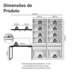 Conjunto Home Office 2 Armários Neo com Espelhos 1 Escrivaninha 2 Prateleiras Branco/Nero Madesa