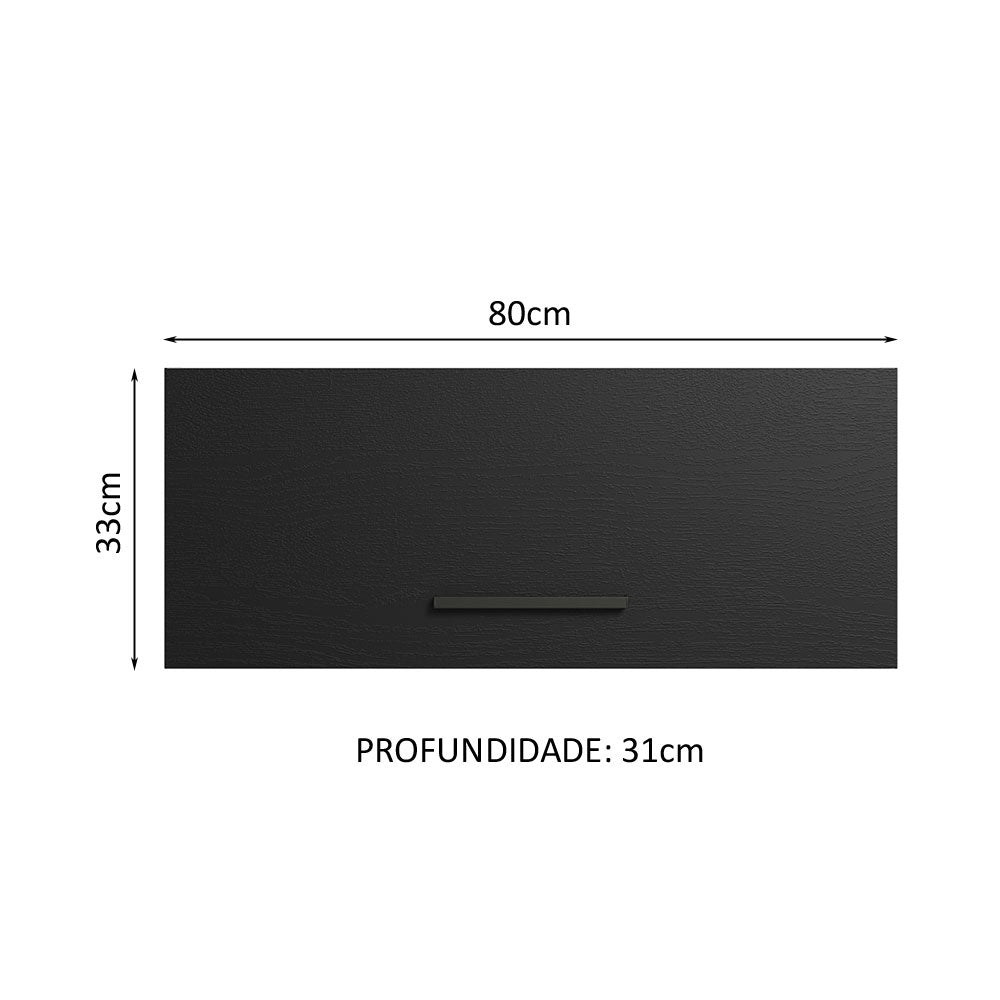 Armário Aéreo Multiuso 80cm 1 Porta Basculante Rustic/Preto Agata Madesa
