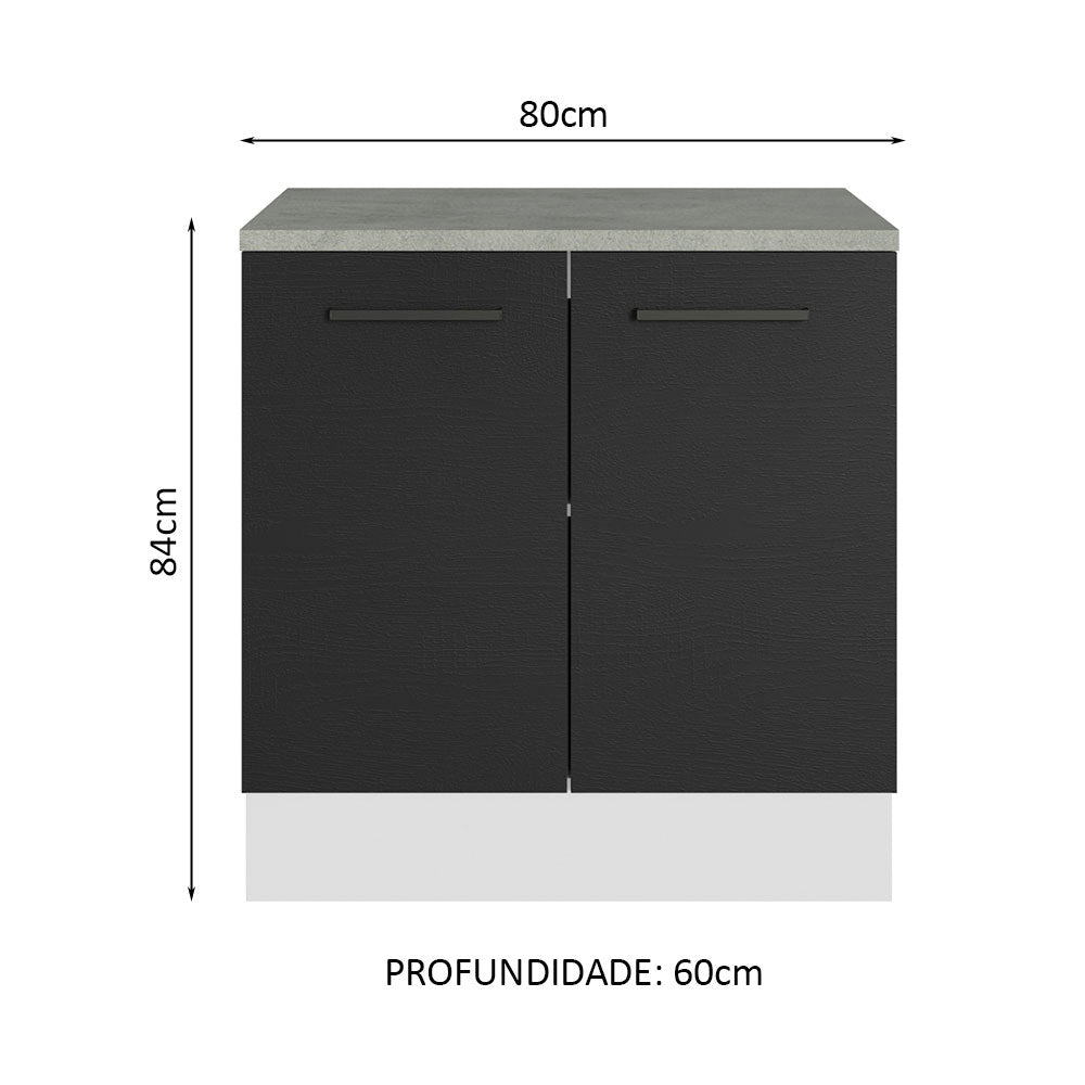 Balcão Multiuso 80cm 2 Portas Branco/Preto Agata Madesa