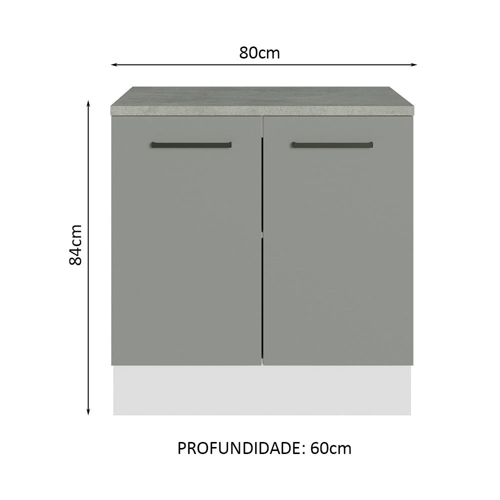 Balcão Multiuso 80cm 2 Portas Branco/Cinza Agata Madesa