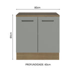 Balcão Multiuso 80cm 2 Portas Rustic/Cinza Agata Madesa
