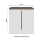 Balcão Multiuso 80cm 2 Portas Branco/Rustic Agata Madesa