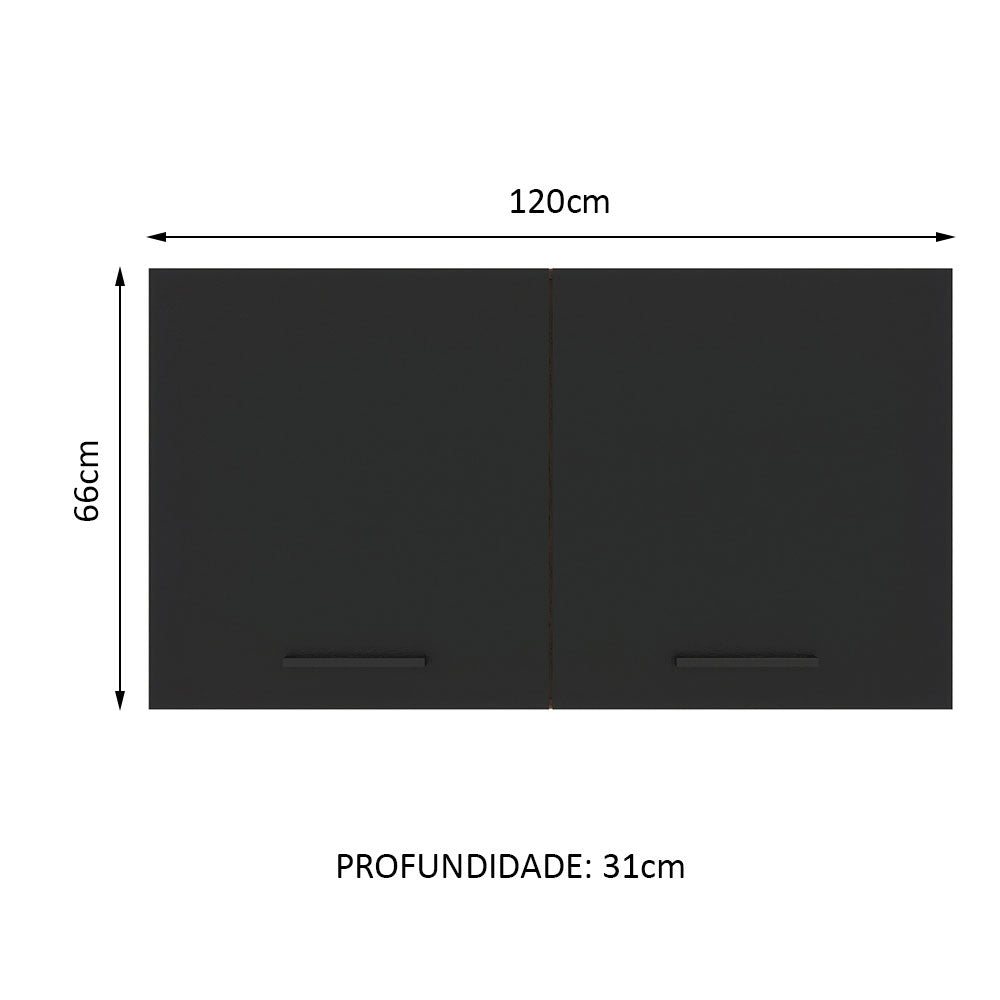 Armário Aéreo Multiuso 120cm 2 Portas Rustic/Preto Agata Madesa