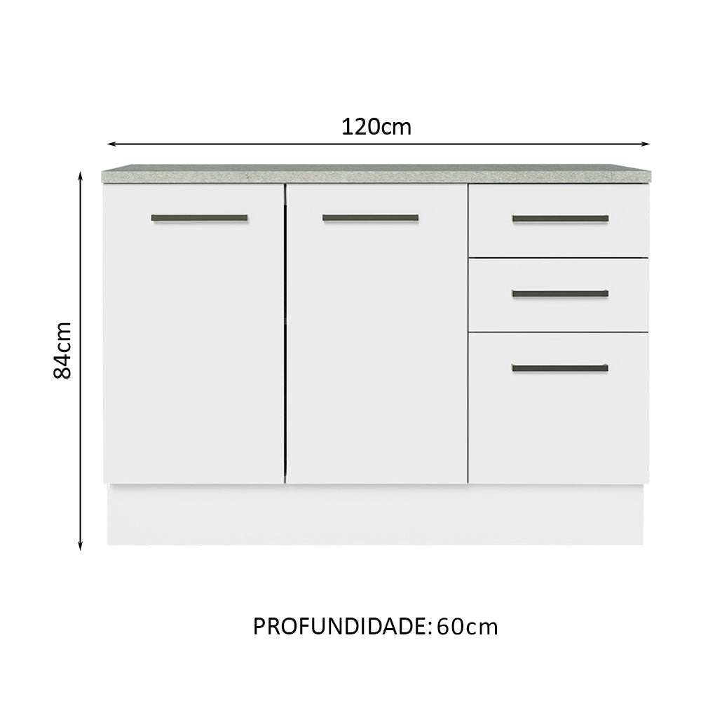 Balcão Multiuso 120cm 2 Portas 3 Gavetas Branco Agata Madesa
