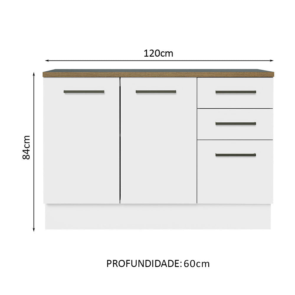 Balcão Multiuso 120cm 2 Portas 3 Gavetas Branco/Rustic Agata Madesa