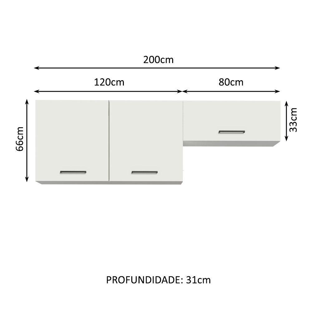 Kit com 2 Armários Aéreos Multiuso 3 Portas Branco Agata Madesa