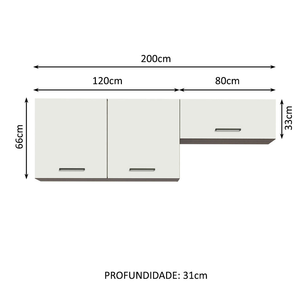 Kit com 2 Armários Aéreos Multiuso 3 Portas Rustic/Branco Agata Madesa
