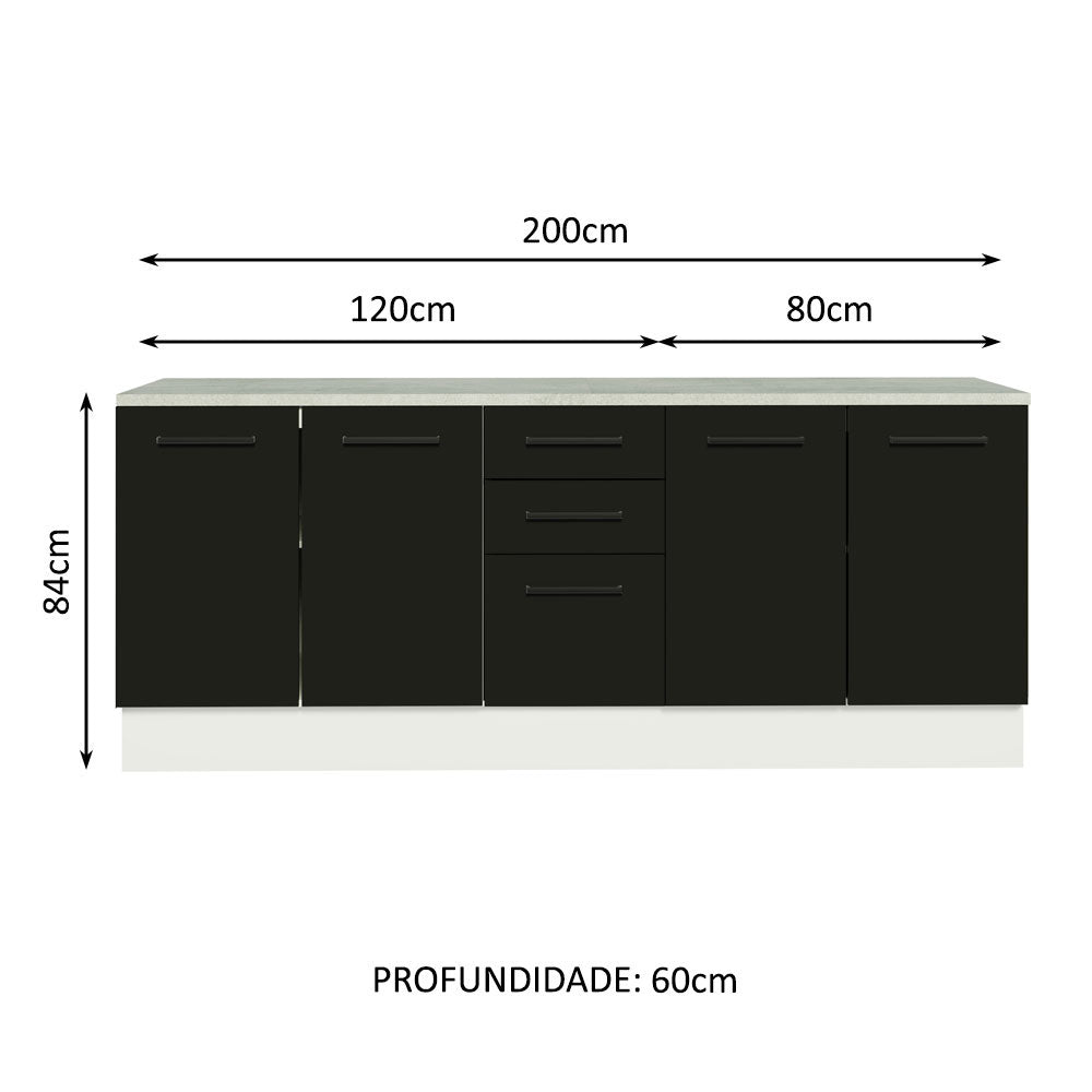 Kit com 2 Balcões Multiuso 4 Portas 3 Gavetas Branco/Preto Agata Madesa