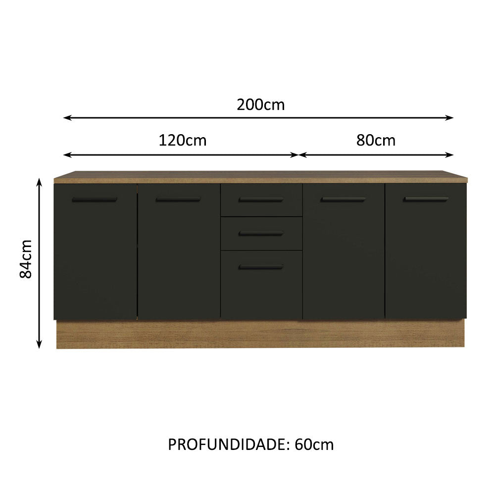 Kit com 2 Balcões Multiuso 4 Portas 3 Gavetas Rustic/Preto Agata Madesa