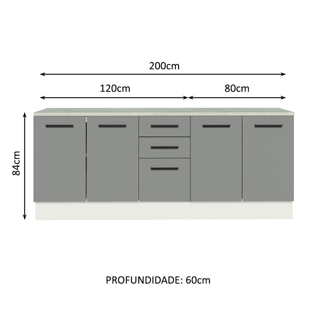 Kit com 2 Balcões Multiuso 4 Portas 3 Gavetas Branco/Cinza Agata Madesa