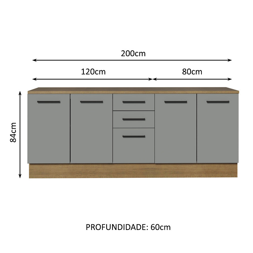 Kit com 2 Balcões Multiuso 4 Portas 3 Gavetas Rustic/Cinza Agata Madesa