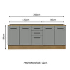 Kit com 2 Balcões Multiuso 4 Portas 3 Gavetas Rustic/Cinza Agata Madesa