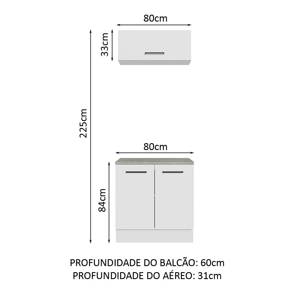 Kit com Balcão e Armário Aéreo Multiuso 80cm Branco Agata Madesa