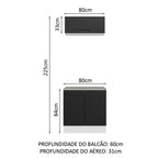 Kit com Balcão e Armário Aéreo Multiuso 80cm Branco/Preto Agata Madesa
