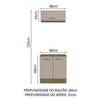 Kit com Balcão e Armário Aéreo Multiuso 80cm Rustic/Crema Agata Madesa