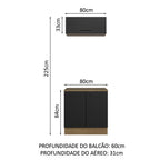 Kit com Balcão e Armário Aéreo Multiuso 80cm Rustic/Preto Agata Madesa