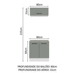 Kit com Balcão e Armário Aéreo Multiuso 80cm Branco/Cinza Agata Madesa