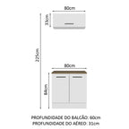 Kit com Balcão e Armário Aéreo Multiuso 80cm Branco/Rustic Agata Madesa