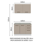 Kit com Balcão e Armário Aéreo Multiuso 120cm Branco/Crema Agata Madesa
