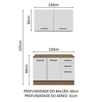 Kit com Balcão e Armário Aéreo Multiuso 120cm Rustic/Branco Agata Madesa