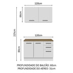 Kit com Balcão e Armário Aéreo Multiuso 120cm Branco/Rustic Agata Madesa