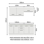 Kit com 2 Balcões e 2 Armários Aéreos Multiuso 200cm Branco Agata Madesa