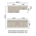 Kit com 2 Balcões e 2 Armários Aéreos Multiuso 200cm Branco/Crema Agata Madesa