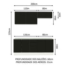 Kit com 2 Balcões e 2 Armários Aéreos Multiuso 200cm Branco/Preto Agata Madesa