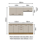 Kit com 2 Balcões e 2 Armários Aéreos Multiuso 200cm Rustic/Crema Agata Madesa