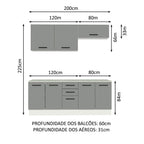 Kit com 2 Balcões e 2 Armários Aéreos Multiuso 200cm Branco/Cinza Agata Madesa