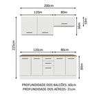 Kit com 2 Balcões e 2 Armários Aéreos Multiuso 200cm Branco/Rustic Agata Madesa