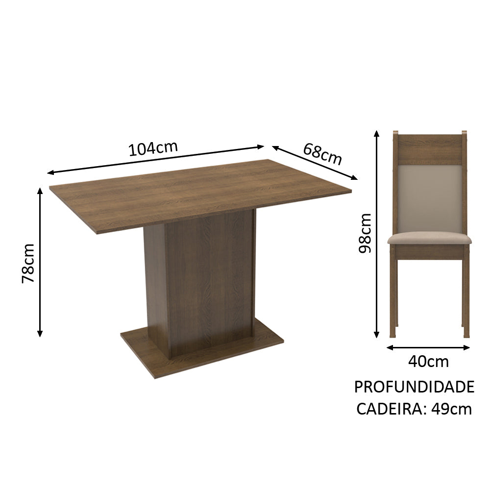 Conjunto Sala de Jantar Madesa Gabi Mesa Tampo de Madeira com 2 Cadeiras Rustic/Crema/Sintético Bege