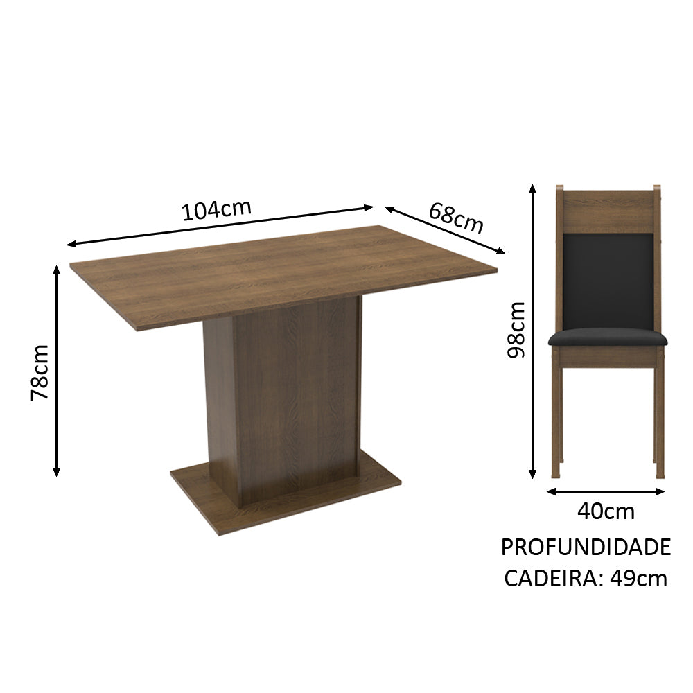 Conjunto Sala de Jantar Madesa Gabi Mesa Tampo de Madeira com 2 Cadeiras Rustic/Preto/Sintético Preto