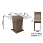 Conjunto Sala de Jantar Madesa Moni Mesa Tampo de Vidro com 2 Cadeiras Rustic/Crema/Sintético Bege