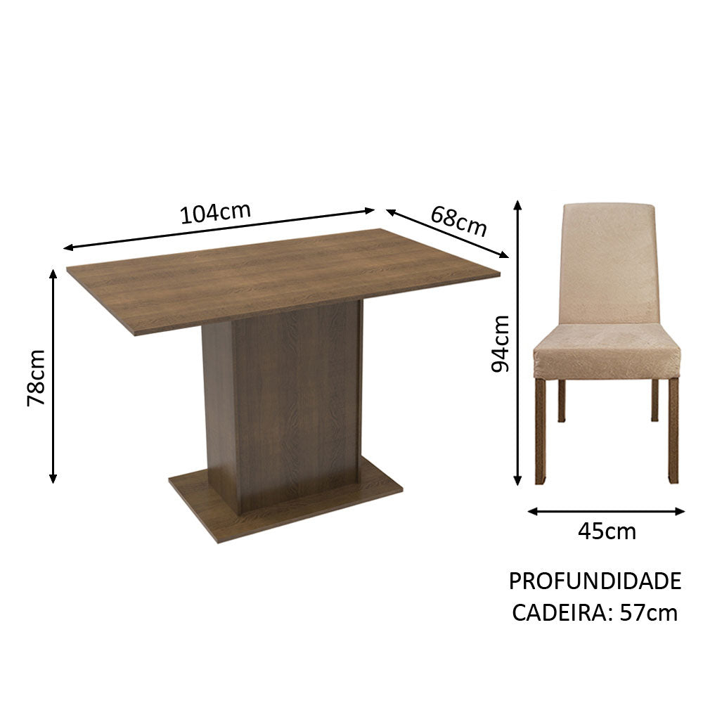Conjunto Sala de Jantar Madesa Manu Mesa Tampo de Madeira com 2 Cadeiras Rustic/Imperial