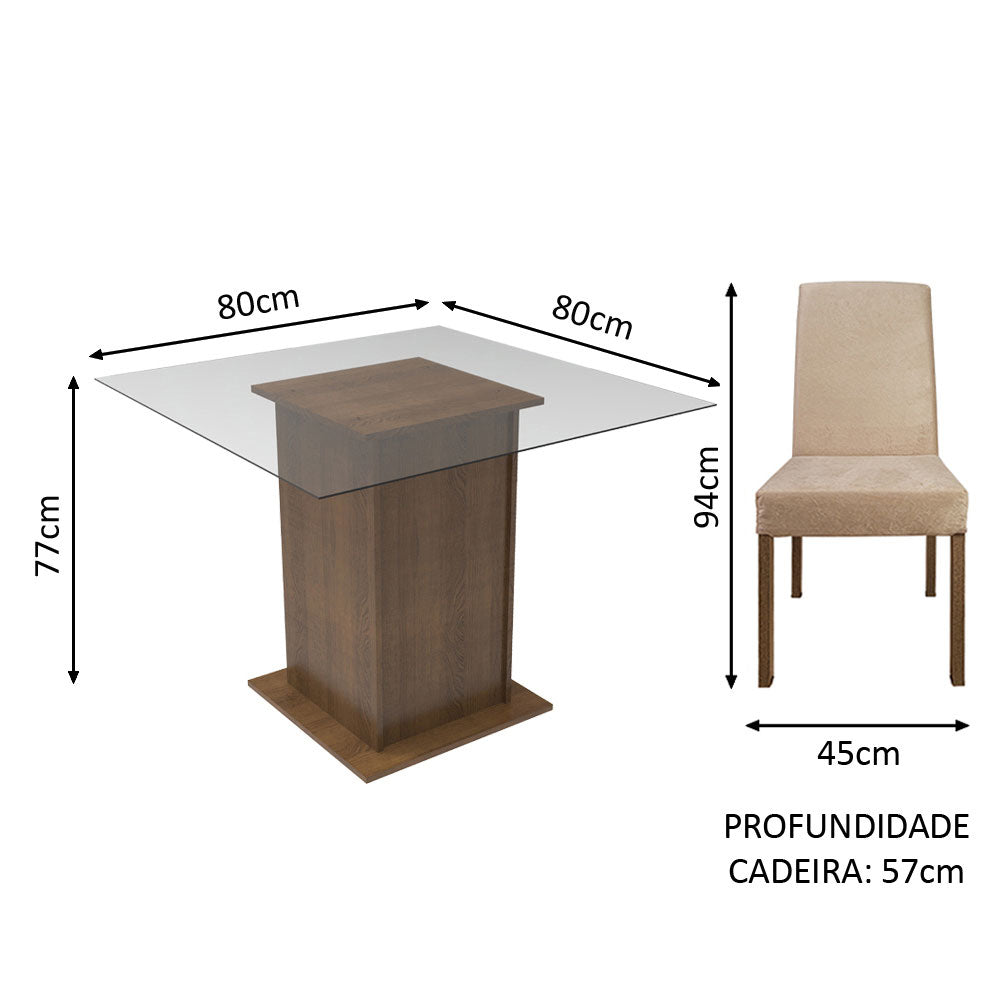 Conjunto Sala de Jantar Madesa Luli Mesa Tampo de Vidro com 2 Cadeiras Rustic/Imperial