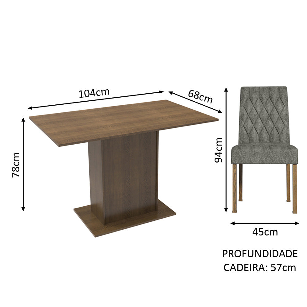 Conjunto Sala de Jantar Mesa Tampo de Madeira 2 Cadeiras Rustic/Silver Tainá Madesa