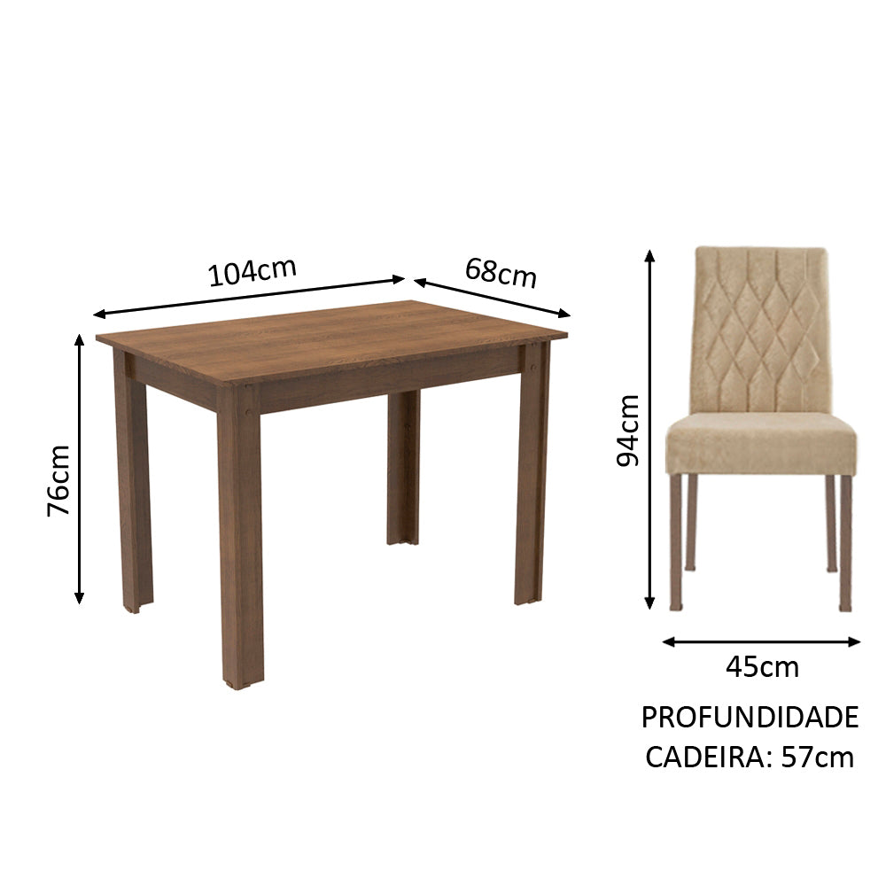 Conjunto Sala de Jantar Mesa Tampo de Madeira 2 Cadeiras Rustic/Imperial Lídia Madesa
