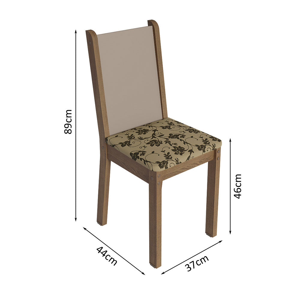 Conjunto Sala de Jantar Mesa Tampo de Madeira 4 Cadeiras Rustic/Crema/Bege Marrom Alana Madesa
