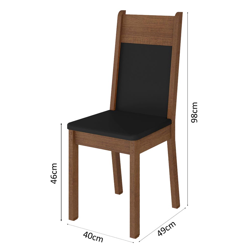 Conjunto Sala de Jantar Madesa Anita Mesa Tampo de Vidro com 4 Cadeiras Rustic/Preto/Sintético Preto