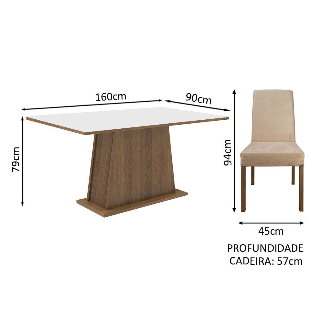 Conjunto Sala de Jantar Madesa Flavia Mesa Tampo de Madeira com 4 Cadeiras Rustic/Branco/Imperial