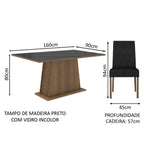 Conjunto Sala de Jantar  Mesa Tampo de Vidro  4 Cadeiras Rustic/Preto/Oxford Sabrina Madesa