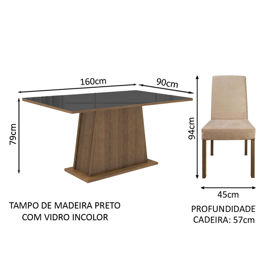 Conjunto Sala de Jantar Madesa Sabrina Mesa Tampo de Vidro com 4 Cadeiras Rustic/Preto/Imperial